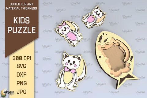 Cat Family Puzzle Laser Cut Design. Kids Toy Puzzle SVG SVG Evgenyia Guschina 