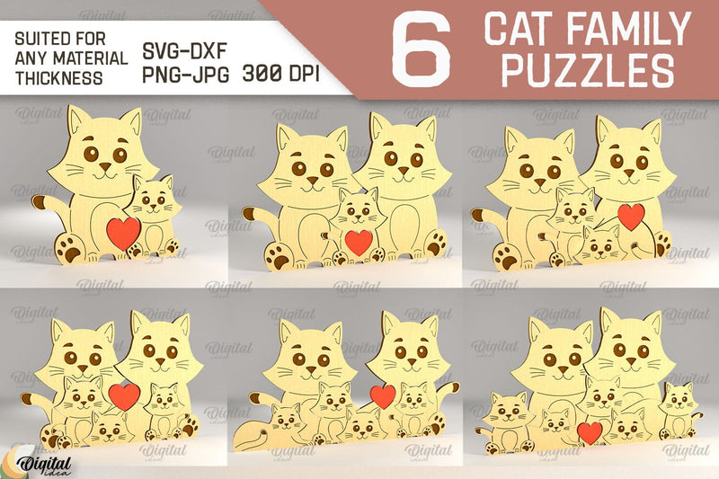 Cat Family Puzzle SVG Bundle. Cat Figurine Laser Cut SVG Evgenyia Guschina 