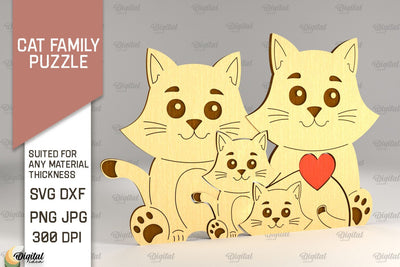 Cat Family Puzzle SVG. Cat Figurine Laser Cut SVG Evgenyia Guschina 