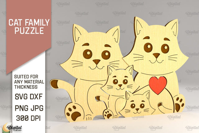 Cat Family Puzzle SVG. Cat Figurine Laser Cut SVG Evgenyia Guschina 