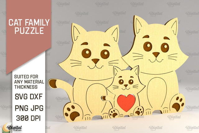Cat Family Puzzle SVG. Cat Figurine Laser Cut SVG Evgenyia Guschina 