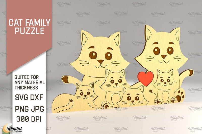 Cat Family Puzzle SVG. Cat Figurine Laser Cut SVG Evgenyia Guschina 