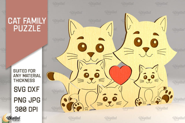 Cat Family Puzzle SVG. Cat Figurine Laser Cut SVG Evgenyia Guschina 