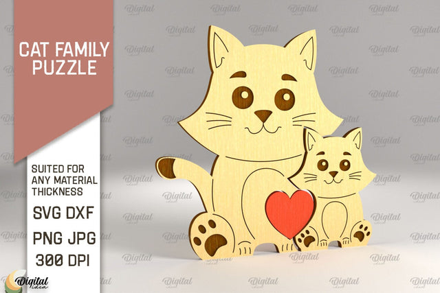 Cat Family Puzzle SVG. Cat Figurine Laser Cut SVG Evgenyia Guschina 
