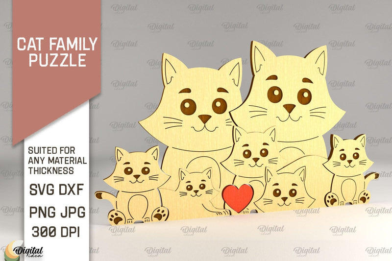 Cat Family Puzzle SVG. Cat Figurine Laser Cut SVG Evgenyia Guschina 