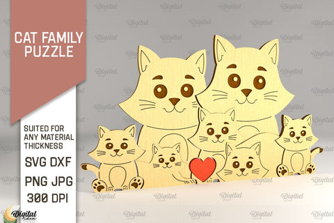 Cat Family Puzzle SVG. Cat Figurine Laser Cut SVG Evgenyia Guschina 