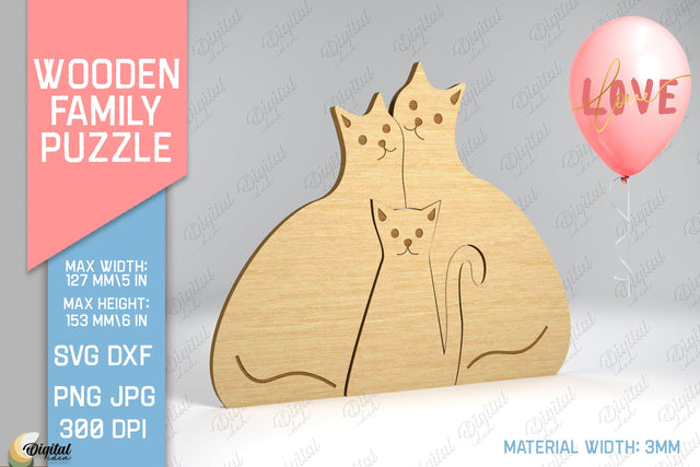 Cat Figurines SVG. Wooden Family Puzzle Laser Cut SVG Evgenyia Guschina 
