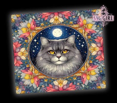 Cat Flower 20oz Tumbler Wrap Sublimation Design, Straight Tapered Tumbler Wrap, Vintage Cat Tumbler Png, Instant Digital Download Sublimation SvggirlplusArt 