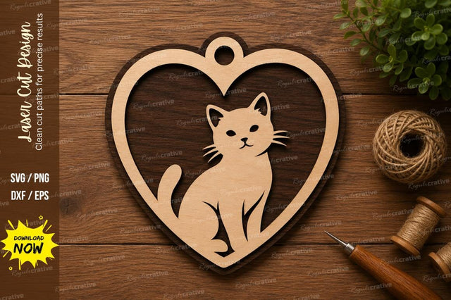 Cat Heart Frame Wall Art Laser Cut SVG File SVG Regulrcrative 