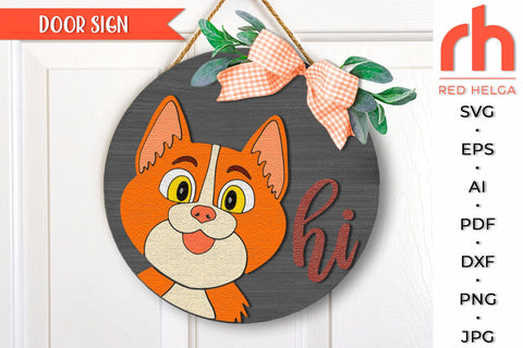 Cat Hi SVG, Pet Layered Door Sign Cut File, Round Hanger DXF SVG RedHelgaArt 