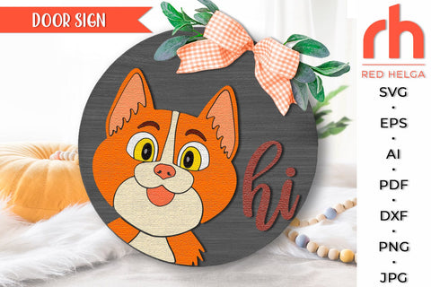 Cat Hi SVG, Pet Layered Door Sign Cut File, Round Hanger DXF SVG RedHelgaArt 