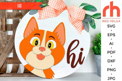 Cat Hi SVG, Pet Layered Door Sign Cut File, Round Hanger DXF SVG RedHelgaArt 