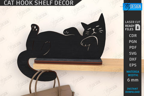 Cat Hooks Shelf Décor Laser Cut Bundle | 3D Wall Hook | Black Cat SVG | Shelf with Hooks Template | Home Décor | 3D Laser | CNC Files SVG Fly Design 