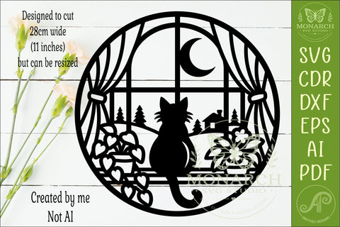 Cat in Window SVG, Cat Wall Decor, Laser Cut File, Moon SVG APInspireddesigns 