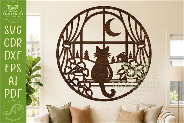 Cat in Window SVG, Cat Wall Decor, Laser Cut File, Moon SVG APInspireddesigns 