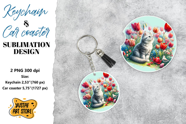 Cat Keychain & Cat Car coaster sublimation. Sublimation Yustaf Art Store 