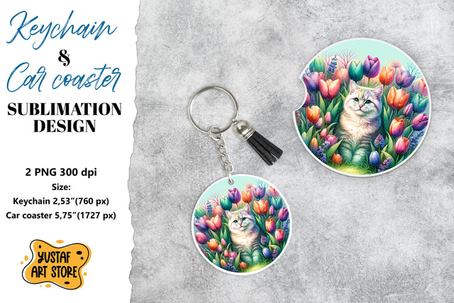 Cat Keychain & Cat Car coaster sublimation. Sublimation Yustaf Art Store 