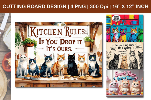 cat kitchen decor, funny cat cutting board, kitchen rules cat design Sublimation Paper Switch 