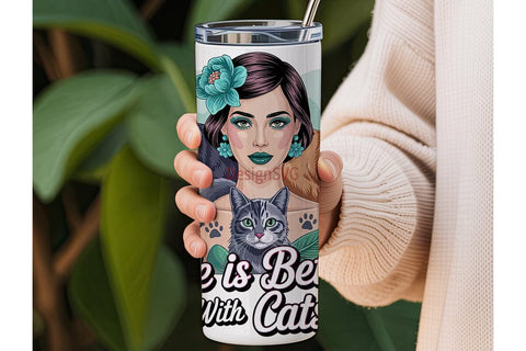 Cat Lady Life 20oz Tumbler Wrap Sublimation DesignSVG 