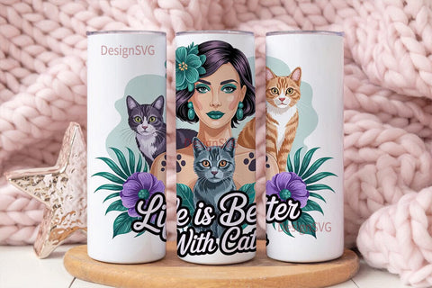 Cat Lady Life 20oz Tumbler Wrap Sublimation DesignSVG 