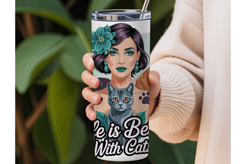 Cat Lady Life 20oz Tumbler Wrap Sublimation DesignSVG 