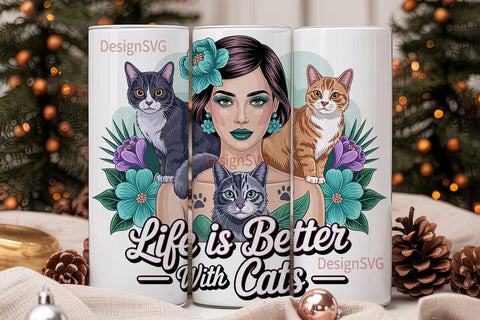 Cat Lady Life 20oz Tumbler Wrap Sublimation DesignSVG 