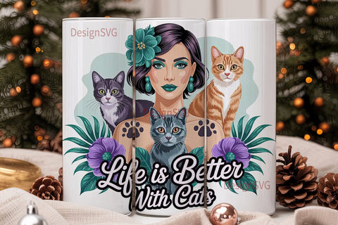 Cat Lady Life 20oz Tumbler Wrap Sublimation DesignSVG 