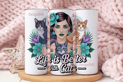 Cat Lady Life 20oz Tumbler Wrap Sublimation DesignSVG 