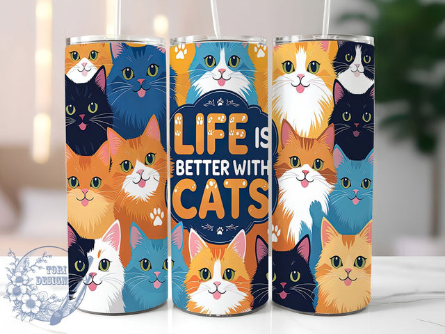 Cat Lover 20oz Cute Kitty Life Tumbler, Life is Better With Cats Wrap, Cute Kitty Sublimation, Feline 20oz Tumbler Design, Whimsical Cat Print, Seamless Cat Lover Gift, Adorable Pet Tumbler Sublimation ToriDesigns 