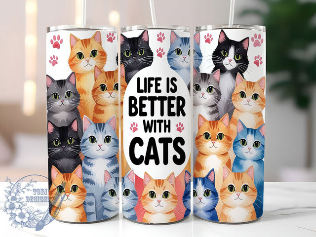 Cat Lover 20oz Cute Kitty Life Tumbler, Life is Better With Cats Wrap, Cute Kitty Sublimation, Feline 20oz Tumbler Design, Whimsical Cat Print, Seamless Cat Lover Gift, Adorable Pet Tumbler Sublimation ToriDesigns 