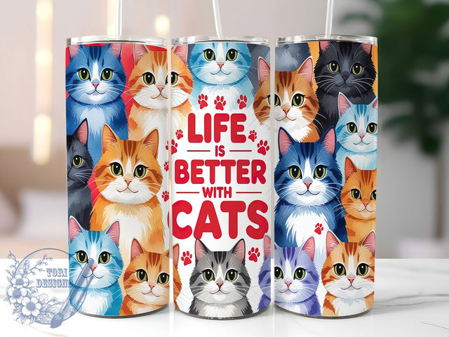 Cat Lover 20oz Cute Kitty Life Tumbler, Life is Better With Cats Wrap, Cute Kitty Sublimation, Feline 20oz Tumbler Design, Whimsical Cat Print, Seamless Cat Lover Gift, Adorable Pet Tumbler Sublimation ToriDesigns 