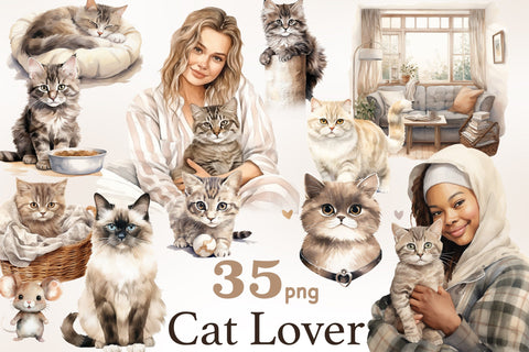 Cat Lover Clipart | Pet Illustration PNG Collection SVG GlamArtZhanna 