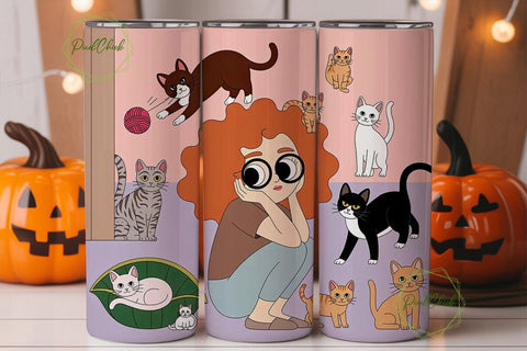 Cat Lover Girl and Many Cats Tumbler Sublimation PixelChick 
