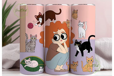 Cat Lover Girl and Many Cats Tumbler Sublimation PixelChick 