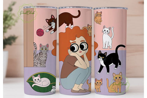 Cat Lover Girl and Many Cats Tumbler Sublimation PixelChick 