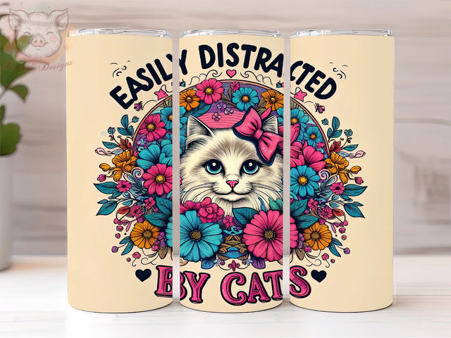Cat Lover Inflated 20oz Tumbler Png, Straight & Tapered Tumbler Png, Easily Distracted By Cats Tumbler Png, Digital Download PNG Sublimation Lara' s Designs 