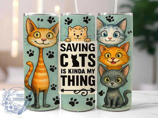 Cat Lover Rescue Funny Animal Gift Tumbler, 20oz Tumbler Wrap, Cat Rescue Tumbler Design, Sublimation Cat PNG, Funny Cat Tumbler, Saving Cats Design, Animal Rescue Gift Sublimation ToriDesigns 
