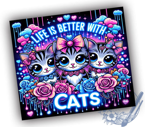 Cat Lovers 20oz Skinny Tumbler, Life is Better With Cats Tumbler Png, Straight & Tapered Tumbler Wrap, Instant Digital Download Sublimation ToriDesigns 