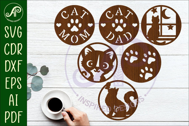 Cat lovers Coasters, laser cut out 1 SVG APInspireddesigns 