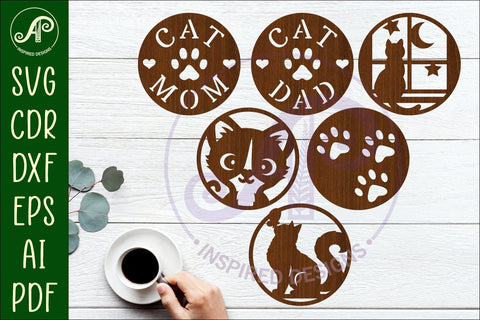 Cat lovers Coasters, laser cut out 1 SVG APInspireddesigns 