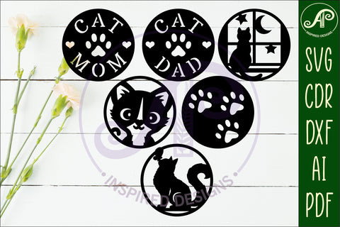Cat lovers Coasters, laser cut out 1 SVG APInspireddesigns 