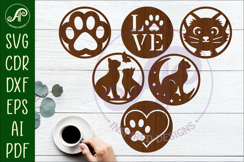 Cat lovers Coasters, laser cut out 2 SVG APInspireddesigns 