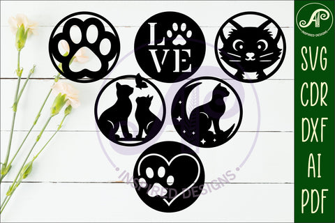 Cat lovers Coasters, laser cut out 2 SVG APInspireddesigns 