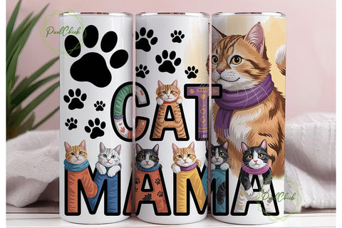 Cat Mama Cute Kittens 20oz Tumbler Wrap Sublimation PixelChick 