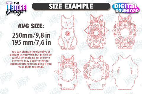 Cat Mandala Laser Cut Bundle | Home Décor | Wall Art | Mandala of Patterns | Wall Décor | CNC Files SVG The T Store Design 