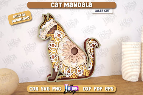 Cat Mandala Laser Cut Bundle | Home Décor | Wall Art | Mandala of Patterns | Wall Décor | CNC Files SVG The T Store Design 