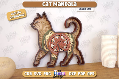 Cat Mandala Laser Cut | Home Décor | Wall Art | Mandala of Patterns | Wall Décor | CNC Files SVG The T Store Design 