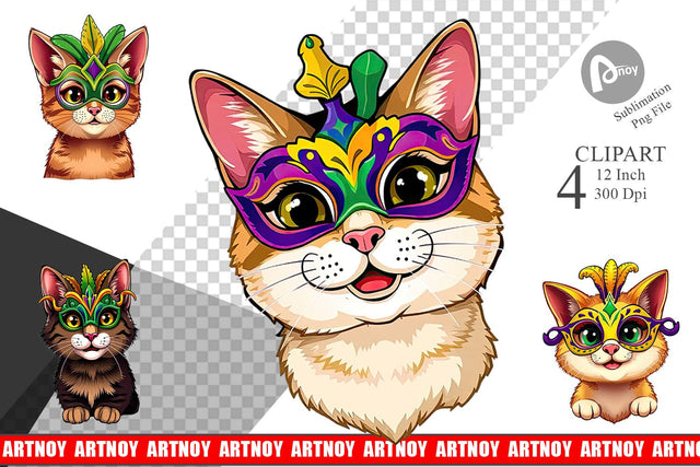 Cat Mardi Gras Clipart Sublimation artnoy 