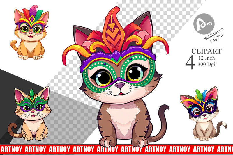 Cat Mardi Gras Clipart Sublimation artnoy 
