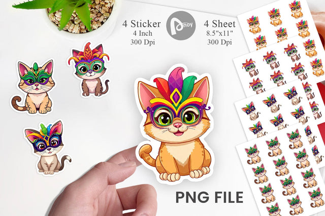 Cat Mardi Gras Sticker Sublimation artnoy 